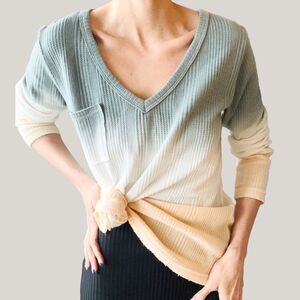 POL Tie Dye‎ Waffle Knit Long Sleeve Tee Oversized Small Cotton Hand-Dipped